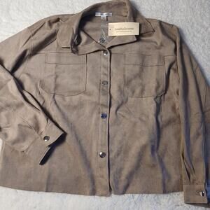 JohnPaulRichard Womens Faux Suede Button Shirt Size M Taupe NWT